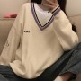 V-Neck Sweater Long Sleeve Pullover Oversized Loose Fit