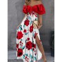 shein chicme Dress For Women  Summer Casual Print Cold Shoulder High Slit Vestidos De Mujer Elegant Boho Maxi Robe Female