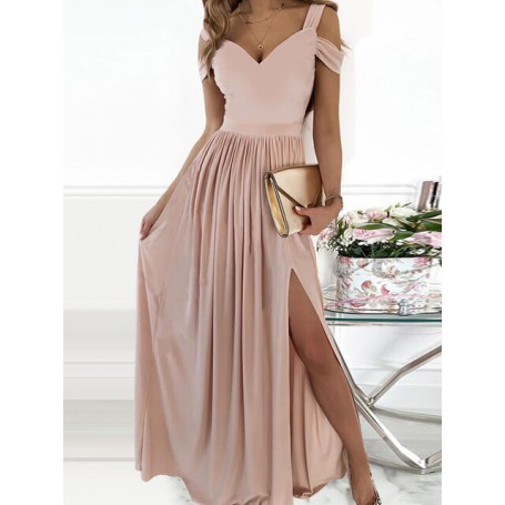 shein chicme Dress For Women  Summer Casual Print Cold Shoulder High Slit Vestidos De Mujer Elegant Boho Maxi Robe Female