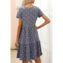 Dot Round Neck Short Sleeve Loose Swing Casual Dress For Womens Summer
