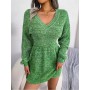 Woman's Autumn Winter High Waist Sweater Dress Solid Long Sleeve V Neck Ribbed Knitted Dress Slim Fit Bodycon Mini Dress