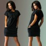 Summer  Dress Women Solid Slim Dress Short Sleeve Office Business Dress Elegant Solid Loose Party Vestidos Black