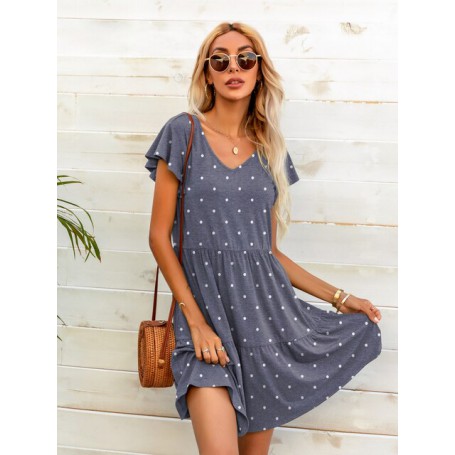 LEVACA  Polka Dot Flutter Sleeve Ruffle Hem Babydoll Casual A Line Dress For Womens Summer