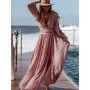 Elegant Loose Cotton Linen Long Dress Deep V-Neck Lantern Sleeve Split Midi Dress 2022 Casual Vacation Beach Slit Lady Vestidos