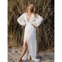 Elegant Loose Cotton Linen Long Dress Deep V-Neck Lantern Sleeve Split Midi Dress 2022 Casual Vacation Beach Slit Lady Vestidos