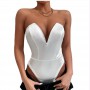 Bodysuit Woman White Sexy V-Neck Tube Top One-Piece Top Female Tight-Fitting Bottoming Shirt Slim Top Bodysuit