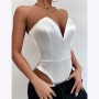 Bodysuit Woman White Sexy V-Neck Tube Top One-Piece Top Female Tight-Fitting Bottoming Shirt Slim Top Bodysuit