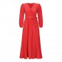 Autumn and Winter Women's High-quality Ice Silk Wrinkle Sexy V-neck Long-sleeved Pleated Skirt Mid-length Women's Dress