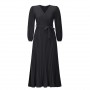 Autumn and Winter Women's High-quality Ice Silk Wrinkle Sexy V-neck Long-sleeved Pleated Skirt Mid-length Women's Dress