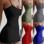 Spaghetti Strap Camisole Mini Dress Women Bodycon Vestidos Summer Sexy Low Cut Sleeveless Solid Color Party Club Dress