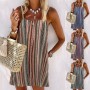Summer  Women'S Fashion Spaghetti Straps Mini Striped Dresses Camisole Top Feminine Loose Casual Party Skirts
