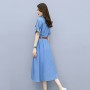 S-4XL Long Women Denim Dress  New French Style Summer Shirt Dresses Short Sleeve Single Breasted A-line Female Jean Dress