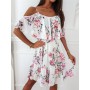 Dress Woman Summer Print Floral Spaghetti Strap Fashion Off Shoulder Beach Holiday Sundress Sweet A-Line Mesh Fabric