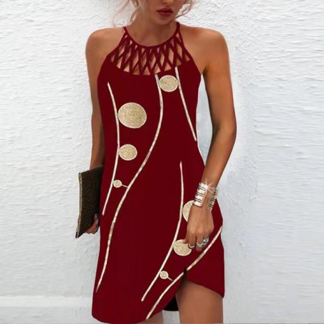 Women Sexy Hollow Out Dresses Summer Floral Printed Off Shoulder Sleeveless Dress Female Vintage Elegant Mini Party Dresses