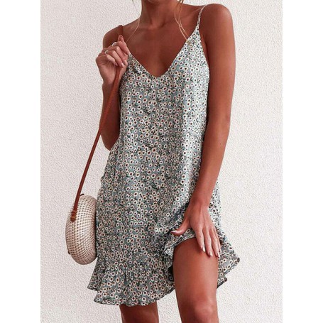 Summer Floral Dress Women Backless Spaghetti Strap Dress Beach Sexy Bohemian Flower Short Party Dresses For Women
