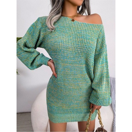 Ins Autumn Winter Sweater Dress Sexy Off Shoulder Long Lantern Sleeve Ribbed Knit Mini Dresses Women Evening Party Club Dress