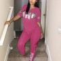 Women Fitness Sporting Two Pieces Set  Letter Print Bodycon 2 Piece Pink Club Outfits Plus Size Sets Casual Tracksuit
