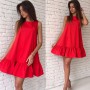 Sleeveless Summer Dress Women Beach Party O Neck Mini Dress Red Ruffle Casual Loose Sundress