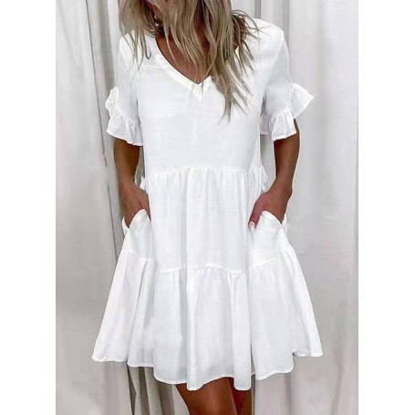 Summer New Women's Fashion Short Print Ruffle Pocket Plus Size Dress