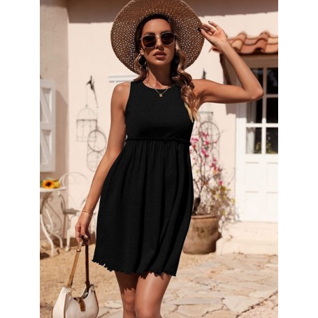 Women Vest Dress Summer Sleeveless Mini Ruffle Dresses Female Fashion Green Crew Neck High Waist Short Prom Dress Beach Vestidos