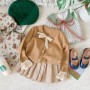 Girls Dress suit autumn single-breasted knitted sweater Long-sleeved bow small jacket pleated skirt two-piece Set