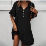 Mini Dress Woman  Fashion Casual Summer V-neck Short Sleeve Loose Elegant Beach Party Dress For Women