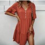 Mini Dress Woman  Fashion Casual Summer V-neck Short Sleeve Loose Elegant Beach Party Dress For Women