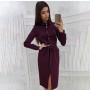 Fashion Casual Winter Yellow Long Sleeve Button Lace Up Office Elegant Dresses For Women