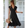 Summer Boho Dress Fashion Casual V-neck Black Pink Ruffles Midi Dresses Elegant Beach Party Dress For Women Robe Femme  New