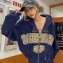 Letter Printing Hooded Sweatshirts Women Casual Long Sleeve Zip Up Jackets Clothes Female High Street Retro Loose Simple Hoodies