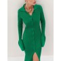 Sexy Woman Winter Dress Women Knitted Slim Green Dress Sweater Long Sleeve Bodycon Dress Button Casual Y2k Club Party Dresses