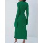 Sexy Woman Winter Dress Women Knitted Slim Green Dress Sweater Long Sleeve Bodycon Dress Button Casual Y2k Club Party Dresses