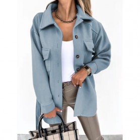 Office Lady Lapel Shirt Jacket Women  Casual Long Sleeve Single Breasted Female Top Coat Thick Solid Loose Coats Office Lady Lapel Shirt Jacket Women  Casual Long Sleeve Single Breasted Female Top Coat Thick Solid Loose Coats