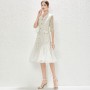 Elegant Light Luxury V Neck Women's Dress New Embroidered Lace Mesh White Office Dress Runway Designer Female Party  Dresses
