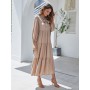 Solid Champagne Tan Color Tie Neck Collar Long Sleeves Tiered Long Maxi Dress For Women Elegant Office Lady Daily Wearing