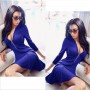 Women Bust Zippers Dress Solid Pleated V-neck Sexy Ladies Dresses Evening Party Bodycon