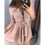 New Fashion Casual Three Quarter Sleeve ONeck Four-leaf Zip Dress Party  Prom Sexy Dresses Female Vintage Vestidos