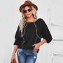 Round Neck Stitching T-shirt Top Loose Long-sleeve Pullover Bottoming Shirt Hoodie
