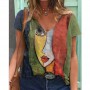 V Neck Tshirt Women's Summer Casual Oversize Print Shirt Tops Loose Vintage Female Tee Streetwear Y2K Short Sleeve Clothes S-5XL