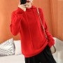 High end cashmere knitted Pullover Hoodie women's long sleeved loose with a lazy high neck sweater coat