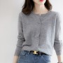 New cashmere cardigan women's round neck long sleeve loose pure cashmere sweater knit bottomed top loo
