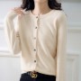 New cashmere cardigan women's round neck long sleeve loose pure cashmere sweater knit bottomed top loo