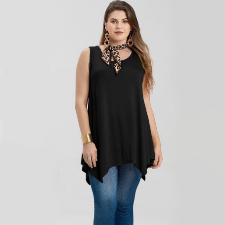 Solid Color V-neck Large Women's Casual Loose Irregular Hem Sleeveless Top Summer Comfortable Vest T Shirt Women
