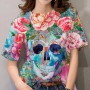 Women's T-Shirts Cropped Vintage Skull 3D Print Shirt Female Summer Tops Tee Oversized Clothes Girl Kawaii Harajuku T Shirt