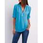 Tees V-neck zipper large size women's long sleeved pull sleeve loose chiffon T-shirt