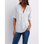 Tees V-neck zipper large size women's long sleeved pull sleeve loose chiffon T-shirt