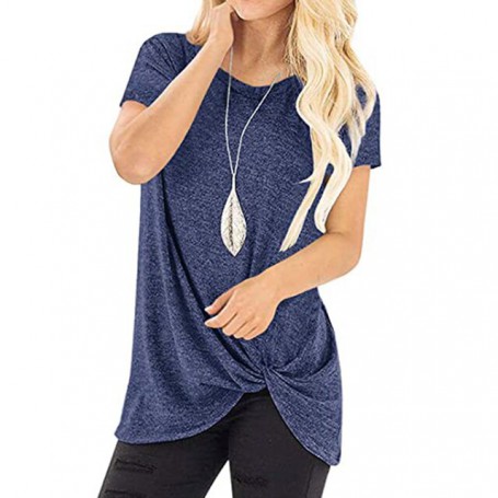 Women Top Autumn Spring T-shirts New twist Knot Irregular Shirt O-Neck Explosion Shirts Causal Solid Blusas Bottoming Top GV989