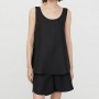 Women's simple Casual Black set new U Neck Sleeveless Tank Top + Zipper Straight Shorts