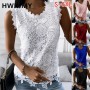 Fashion Lace Jacquard Tank Tops Women Summer Casual Sleeveless Solid T-Shirt Elegant Ladies Floral Lace O-neck Camisole Tops