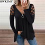 Women's Fashion Casual Clothes Off Shoulder Long Sleeve Tops V-neck Zipper Tees LadiesT-shirt Loose Cotton Shirts 8XL